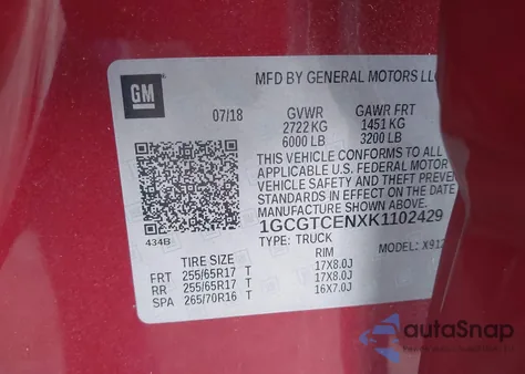 2019 Chevrolet Colorado Lt from USA, damaged, VIN 1GCGTCENXK1102429